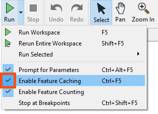 Enable Feature Caching in the Run menu
